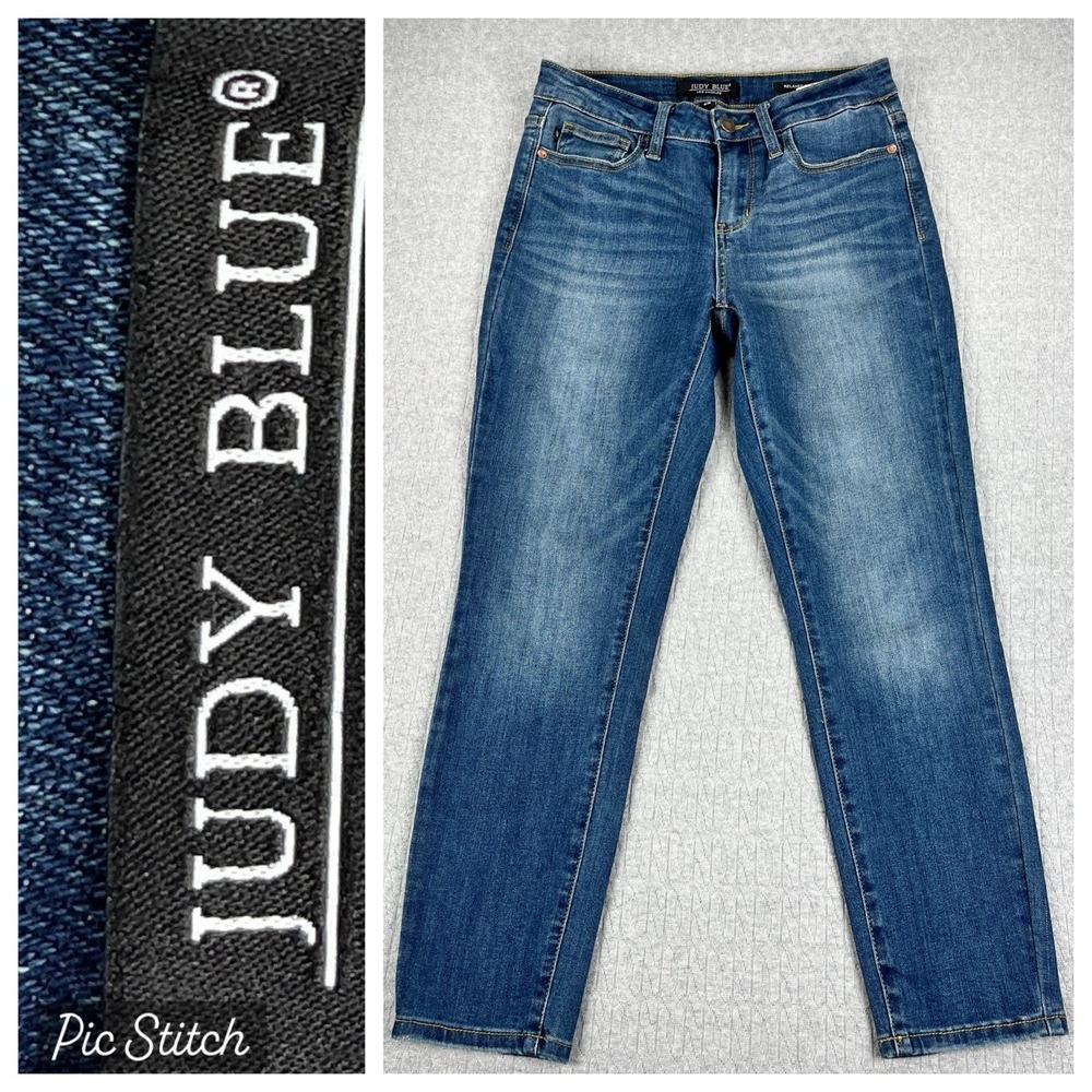 Judy blue relaxed fit Blue Jeans Women 28X27 mid rise Medium‎ Wash whiskered